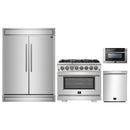 Forno 4-Piece Pro Appliance Package - 36-Inch Dual Fuel Range, 60-Inch Pro-Style Refrigerator, 24-Inch Microwave Drawer, & 3-Rack Dishwasher in Stainless Steel