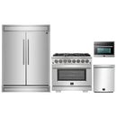 Forno 4-Piece Pro Appliance Package - 36-Inch Dual Fuel Range, 60-Inch Pro-Style Refrigerator, 24-Inch Microwave Oven, & 3-Rack Dishwasher in Stainless Steel