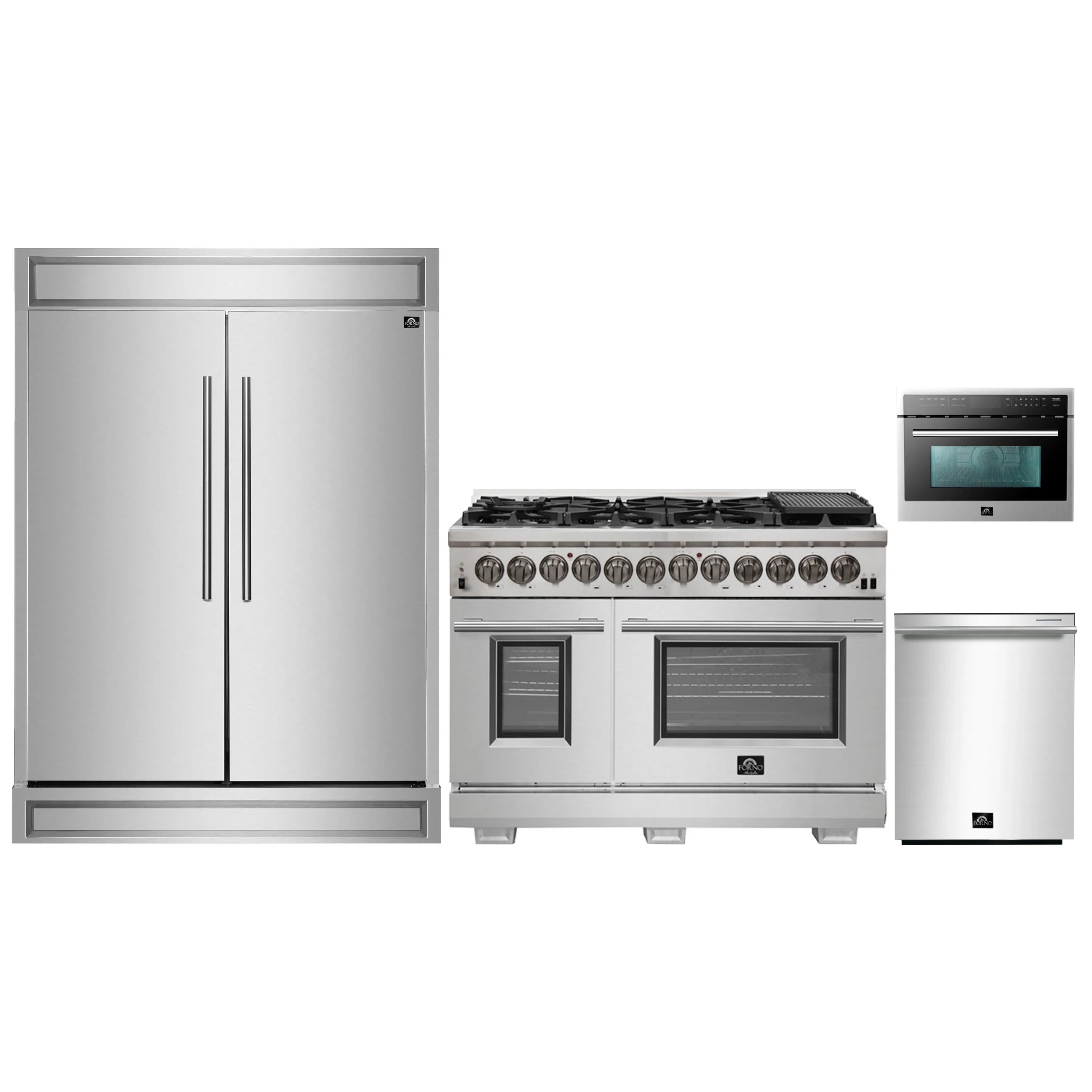 Stainless steel appliance package: refrigerator, range, microwave oven, and dishwasher