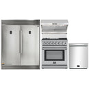 Forno 4-Piece Appliance Package - 30-Inch Dual Fuel Range with Air Fyer, 60-Inch Pro-Style Refrigerator, Wall Mount Hood with Backsplash, & 3-Rack Dishwasher in Stainless Steel