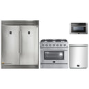 Forno 4-Piece Appliance Package - 36-Inch Gas Range, 60-Inch Pro-Style Refrigerator, 24-Inch Microwave Drawer, & 3-Rack Dishwasher in Stainless Steel