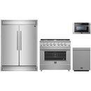 Forno 4-Piece Appliance Package - 36-Inch Gas Range, 60-Inch Pro-Style Refrigerator, 24-Inch Microwave Drawer, & 3-Rack Dishwasher in Stainless Steel
