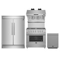 Forno 4-Piece Appliance Package - 36-Inch Gas Range, 60-Inch Pro-Style Refrigerator, Wall Mount Hood with Backsplash, & 3-Rack Dishwasher in Stainless Steel