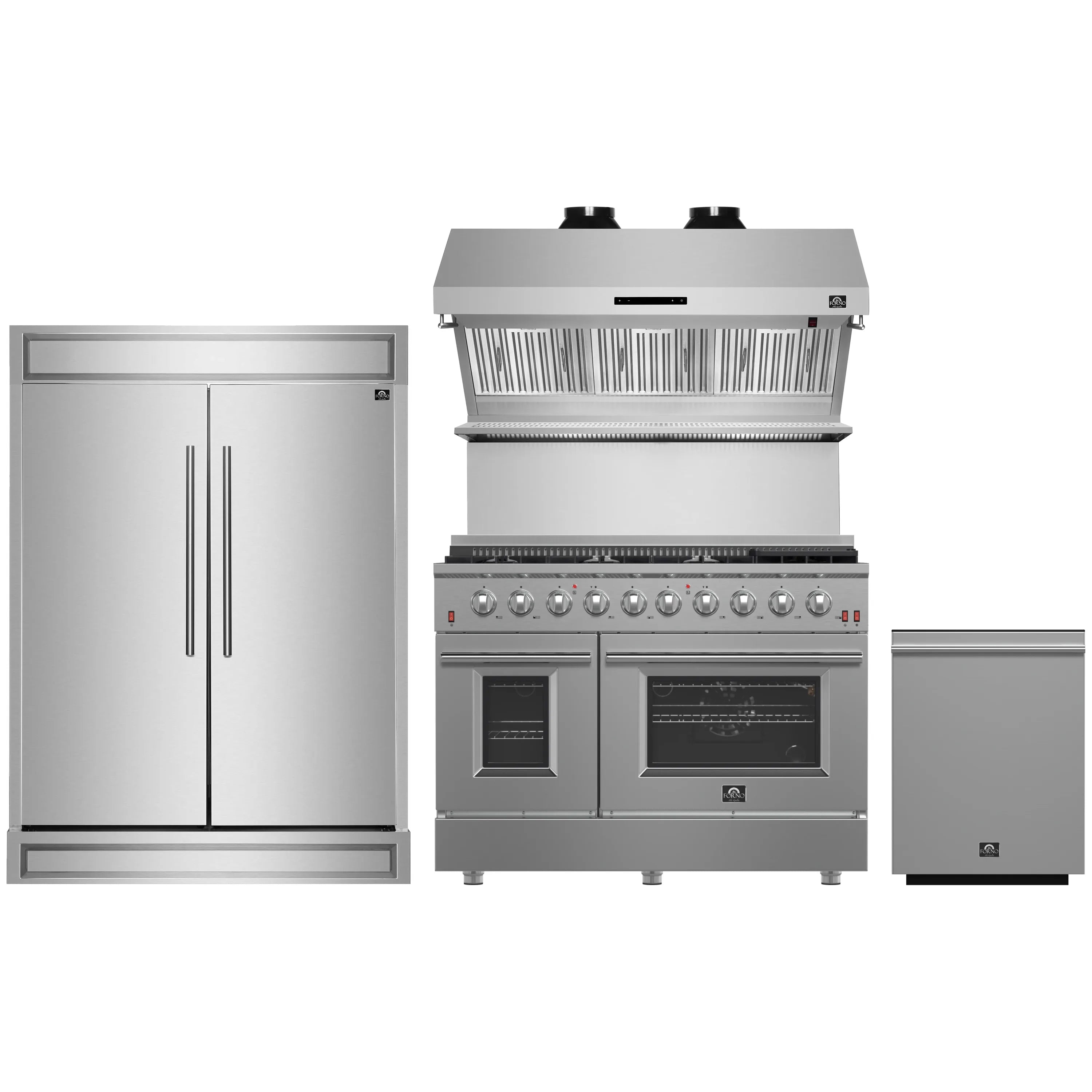 Stainless steel appliance package: refrigerator, gas range, range hood, dishwasher