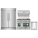 Forno 4-Piece Appliance Package - 48-Inch Gas Range, 60-Inch Pro-Style Refrigerator, Wall Mount Hood with Backsplash, & 3-Rack Dishwasher in Stainless Steel
