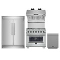 Forno 4-Piece Pro Appliance Package - 36-Inch Gas Range, Wall Mount Hood with Backsplash, 60-Inch Pro-Style Refrigerator, and Dishwasher in Stainless Steel