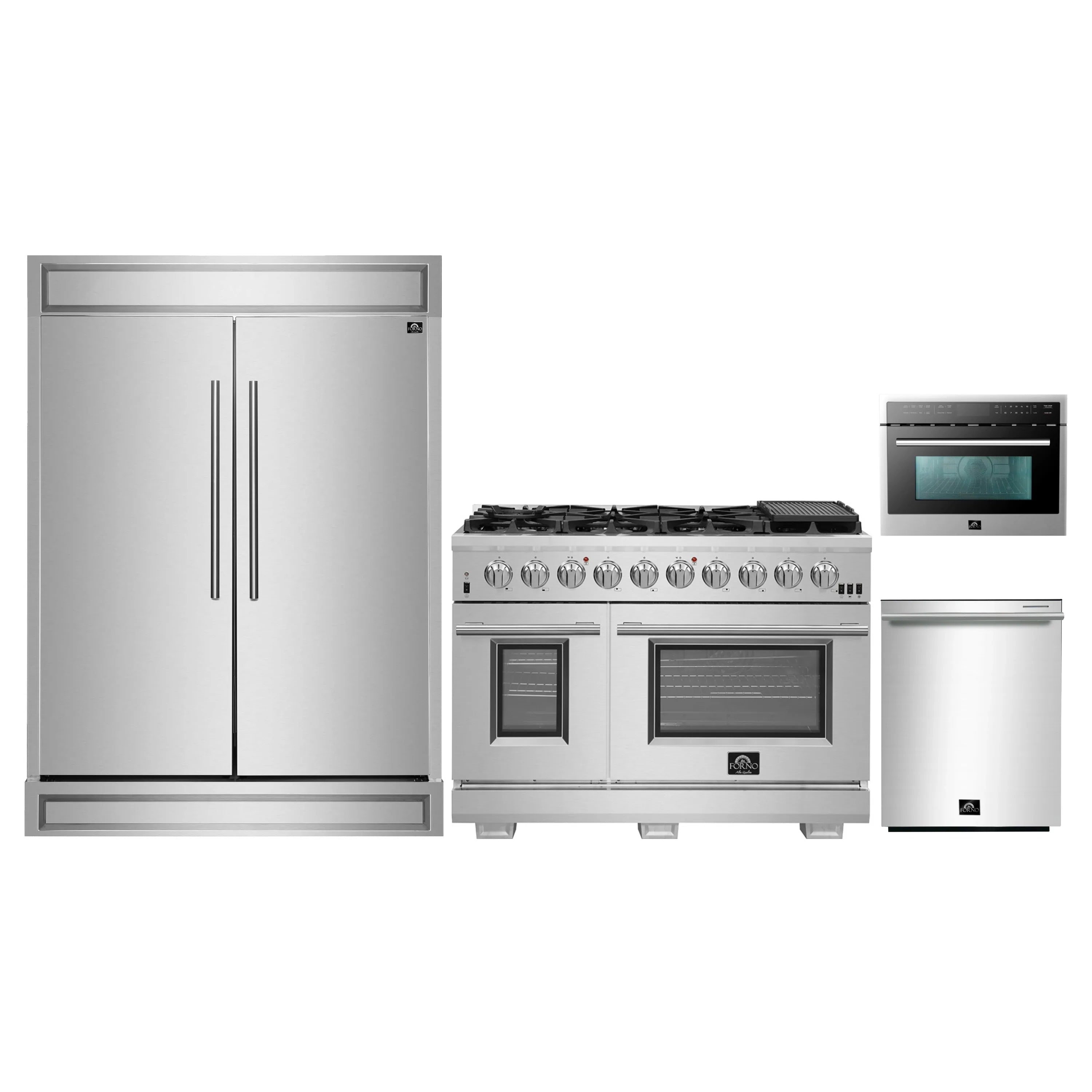 4-piece kitchen appliance package with refrigerator, range, microwave, and dishwasher