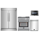Forno 4-Piece Appliance Package - 30-Inch Gas Range with Air Fryer, 60-Inch Pro-Style Refrigerator, 24-Inch Microwave Drawer, & 3-Rack Dishwasher in Stainless Steel