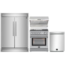 Forno 4-Piece Appliance Package - 30-Inch Gas Range with Air Fyer, 60-Inch Pro-Style Refrigerator, Wall Mount Hood with Backsplash, & 3-Rack Dishwasher in Stainless Steel