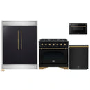 Forno 4-Piece Appliance Package - 36-Inch Dual Fuel Range, 60-Inch Convertible Refrigerator with Modern Trim, Dishwasher, and 24-Inch Microwave Drawer in Black with Antique Brass Handle