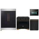 Forno 4-Piece Appliance Package - 36-Inch Dual Fuel Range, 60-Inch Convertible Refrigerator with Modern Trim, Dishwasher, and 24-Inch Microwave Oven in Black with Antique Brass Handle