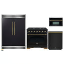 Forno 4-Piece Appliance Package - 36-Inch Dual Fuel Range, 60-Inch Convertible Refrigerator with Modern Grille Trim, Dishwasher, and 30-Inch Microwave Oven in Black with Antique Brass Handle