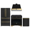 Forno Antico 4-Piece Appliance Package - 36-Inch Dual Fuel Range, 36-Inch Hood, 36-Inch Refrigerator, & 24-Inch Dishwasher in Black with Antique Brass Trim