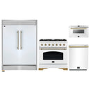 Forno 4-Piece Appliance Package - 36-Inch Antico Dual Fuel Range, 60-Inch Refrigerator, Dishwasher, & 24-Inch Microwave Drawer in White with Antique Brass Handle
