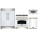 Forno 4-Piece Appliance Package - 36-Inch Dual Fuel Range, 60-Inch Refrigerator, Dishwasher, & 30-Inch Microwave Drawer in White with Antique Brass Handle