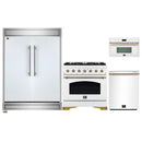 Forno 4-Piece Appliance Package - 36-Inch Dual Fuel Range, 60-Inch Refrigerator, Dishwasher, & 30-Inch Microwave Oven in White with Antique Brass Handle