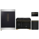 Forno 4-Piece Appliance Package - 48-Inch Dual Fuel Range, 60-Inch Convertible Refrigerator with Modern Trim, Dishwasher, and 24-Inch Microwave Drawer in Black with Antique Brass Handle