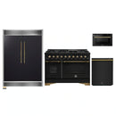 Forno 4-Piece Appliance Package - 48-Inch Dual Fuel Range, 60-Inch Convertible Refrigerator with Modern Grille Trim, Dishwasher, and 24-Inch Microwave Drawer in Black with Antique Brass Handle