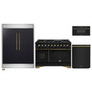 Forno 4-Piece Appliance Package - 48-Inch Dual Fuel Range, 60-Inch Convertible Refrigerator with Modern Trim, Dishwasher, and 30-Inch Microwave Drawer in Black with Antique Brass Handle
