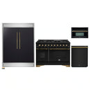 Forno 4-Piece Appliance Package - 48-Inch Dual Fuel Range, 60-Inch Convertible Refrigerator with Modern Trim, Dishwasher, and 30-Inch Microwave Oven in Black with Antique Brass Handle