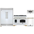Forno 4-Piece Appliance Package - 48-Inch Antico Dual Fuel Range, 60-Inch Refrigerator, Dishwasher, & 30-Inch Microwave Drawer in White with Antique Brass Handle