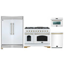 Forno 4-Piece Appliance Package - 48-Inch Antico Dual Fuel Range, 60-Inch Refrigerator, Dishwasher, & 24-Inch Microwave Oven in White with Antique Brass Handle