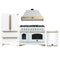 Forno Antico 4-Piece Appliance Package - 48-Inch Dual Fuel Range, 48-Inch Hood, 36-Inch Refrigerator, & 24-Inch Dishwasher in White with Antique Brass Trim