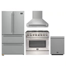 Forno 4-Piece Appliance Package - 36-Inch Dual Fuel Range, Wall Mount Range Hood, 36-Inch French Door Refrigerator, and Dishwasher in Stainless Steel