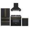 Forno 4-Piece Appliance Package - 36-Inch Dual Fuel Range, Wall Mount Range Hood, 36-Inch French Door Refrigerator, and Dishwasher in Black with Antique Brass Trim