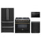 Forno 4-Piece Appliance Package - 36-Inch Dual Fuel Range, 36-Inch Refrigerator, 24-Inch Microwave Drawer, & Dishwasher in Black with Antique Brass Trim