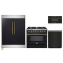 Forno 4-Piece Appliance Package - 36-Inch Dual Fuel Range, 60-Inch Convertible Refrigerator with Modern Trim, Dishwasher, and 30-Inch Microwave Drawer in Black with Antique Brass Handle