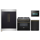 Forno 4-Piece Appliance Package - 36-Inch Dual Fuel Range, 60-Inch Convertible Refrigerator with Modern Trim, Dishwasher, and 24-Inch Microwave Oven in Black with Antique Brass Handle
