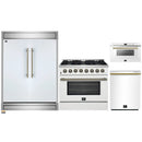 Forno 4-Piece Appliance Package - 36-Inch Dual Fuel Range, 60-Inch Refrigerator, Dishwasher, & 24-Inch Microwave Drawer in White with Antique Brass Handle