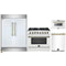 Forno 4-Piece Appliance Package - 36-Inch Dual Fuel Range, 60-Inch Refrigerator, Dishwasher, & 24-Inch Microwave Drawer in White with Antique Brass Handle