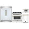 Forno 4-Piece Appliance Package - 36-Inch Dual Fuel Range, 60-Inch Refrigerator, Dishwasher, & 24-Inch Microwave Drawer in White with Antique Brass Trim