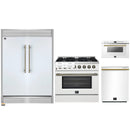Forno 4-Piece Appliance Package - 36-Inch Galiano Dual Fuel Range, 60-Inch Refrigerator, Dishwasher, & 24-Inch Microwave Drawer in White with Antique Brass Handle