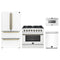 Forno 4-Piece Appliance Package - 36-Inch Dual Fuel Range, 36-Inch Refrigerator, 24-Inch Microwave Drawer, & Dishwasher in White with Antique Brass Trim