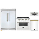 Forno 4-Piece Appliance Package - 36-Inch Galiano Dual Fuel Range, 60-Inch Refrigerator, Dishwasher, & 30-Inch Microwave Drawer in White with Antique Brass Handle