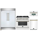 Forno 4-Piece Appliance Package - 36-Inch Dual Fuel Range, 60-Inch Refrigerator, Dishwasher, & 30-Inch Microwave Oven in White with Antique Brass Handle
