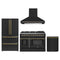 Forno 4-Piece Appliance Package - 48-Inch Dual Fuel Range, Wall Mount Range Hood, 36-Inch French Door Refrigerator, and Dishwasher in Black with Antique Brass Trim