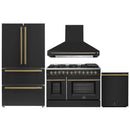 Forno 4-Piece Appliance Package - 48-Inch Dual Fuel Range, Wall Mount Range Hood, 36-Inch French Door Refrigerator, and Dishwasher in Black with Antique Brass Handle