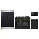 Forno 4-Piece Appliance Package - 48-Inch Dual Fuel Range, 60-Inch Convertible Refrigerator with Modern Trim, Dishwasher, and 24-Inch Microwave Drawer in Black with Antique Brass Handle