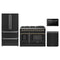 Forno 4-Piece Appliance Package - 48-Inch Dual Fuel Range, 36-Inch Refrigerator, 24-Inch Microwave Drawer, & Dishwasher in Black with Antique Brass Trim