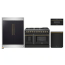 Forno 4-Piece Appliance Package - 48-Inch Dual Fuel Range, 60-Inch Convertible Refrigerator with Modern Trim, Dishwasher, and 30-Inch Microwave Drawer in Black with Antique Brass Handle