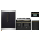 Forno 4-Piece Appliance Package - 48-Inch Dual Fuel Range, 60-Inch Convertible Refrigerator with Modern Trim, Dishwasher, and 30-Inch Microwave Oven in Black with Antique Brass Handle