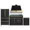 Forno Galiano 4-Piece Appliance Package - 48-Inch Dual Fuel Range, 48-Inch Hood, 36-Inch Refrigerator, & 24-Inch Dishwasher in Black with Antique Brass Trim