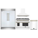 Forno 4-Piece Appliance Package - 48-Inch Dual Fuel Range, Wall Mount Range Hood, 60-Inch Built-In Convertible Refrigerator, and Dishwasher in White with Antique Brass Handle