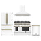 Forno 4-Piece Appliance Package - 48-Inch Dual Fuel Range, Wall Mount Range Hood, 36-Inch French Door Refrigerator, and Dishwasher in White with Antique Brass Trim