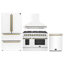 Forno 4-Piece Appliance Package - 48-Inch Dual Fuel Range, Wall Mount Range Hood, 36-Inch French Door Refrigerator, and Dishwasher in White with Antique Brass Handle