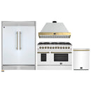 Forno 4-Piece Appliance Package - 48-Inch Galiano Dual Fuel Range, Wall Mount Range Hood, 60-Inch Refrigerator, Dishwasher in White with Antique Brass Handle